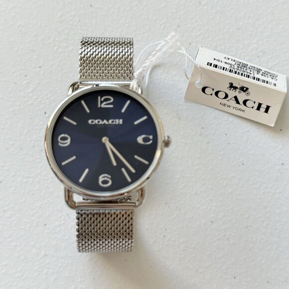 COACH Unisex Elliot Silver-Tone Stainless Steel Mesh Bracelet Watch 41mm - Picture 1 of 8